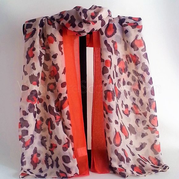 "Destiny" bright orange & brown woven polyester scarf $6.99 Shipping 25X66" NWOT - Picture 1 of 3